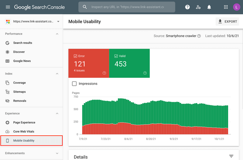 Google Search Console Mobile Usability Report