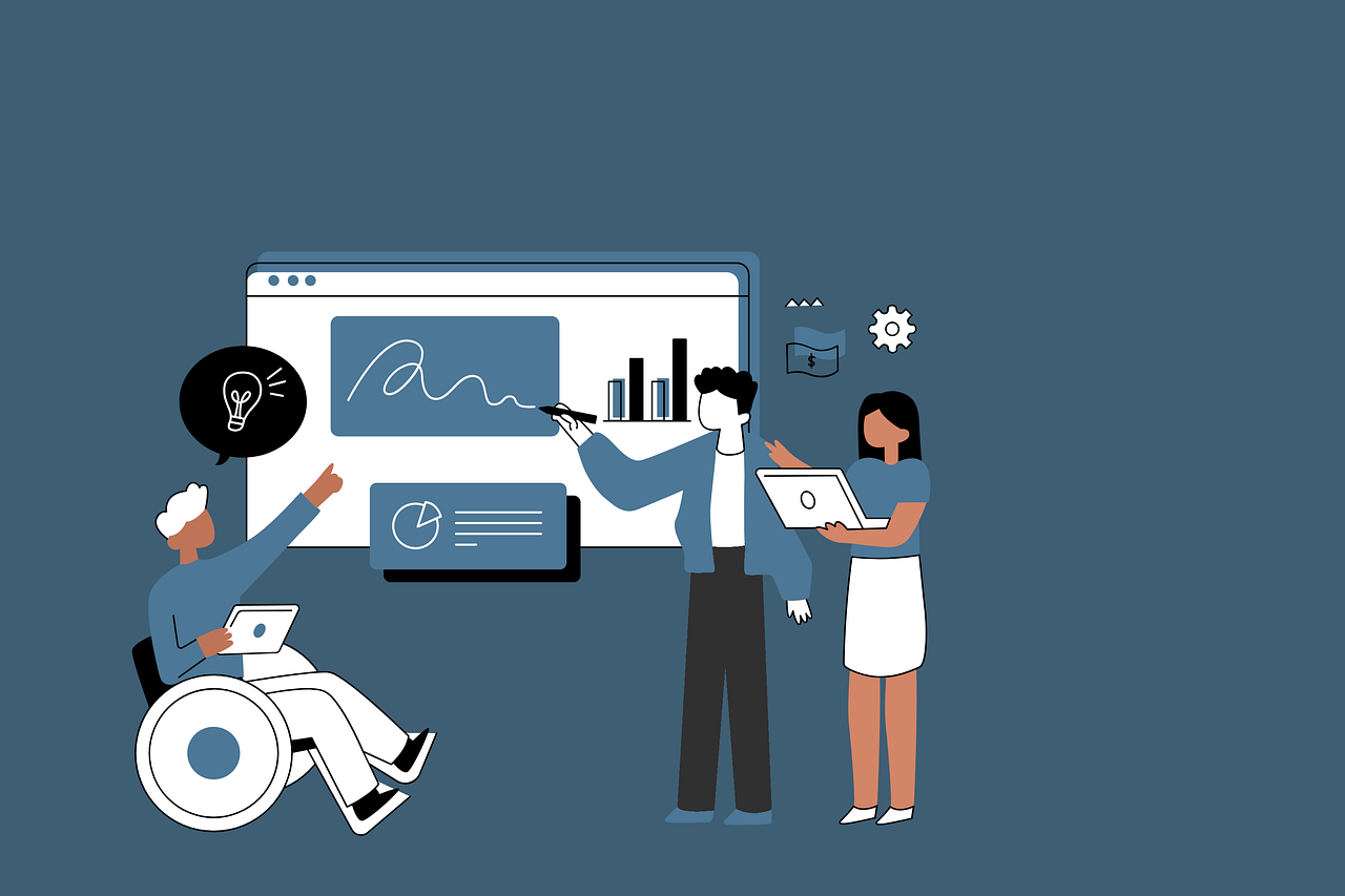 vector art of people discussing about something 