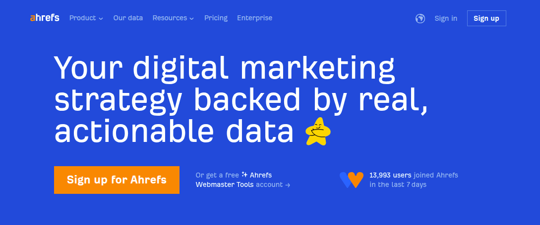 above the fold section of ahrefs 