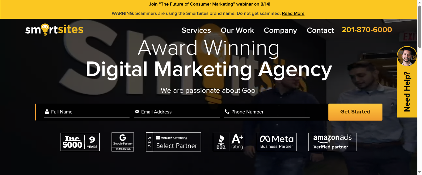 SmartSites website homepage screenshot