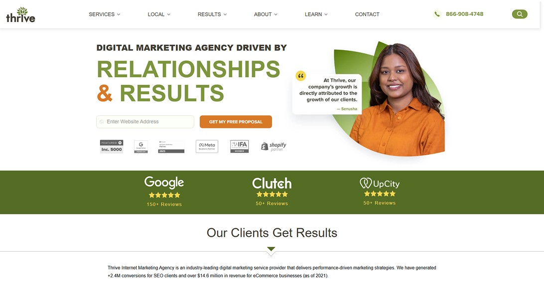 Thrive Internet Marketing Agency website homepage screenshot