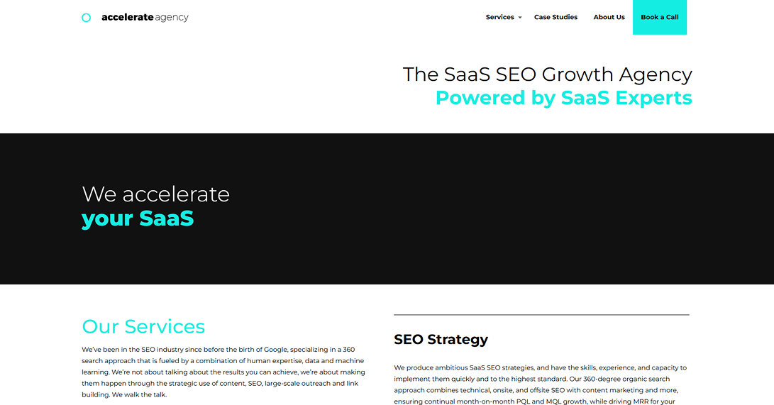 Accelerate Agency website homepage screenshot