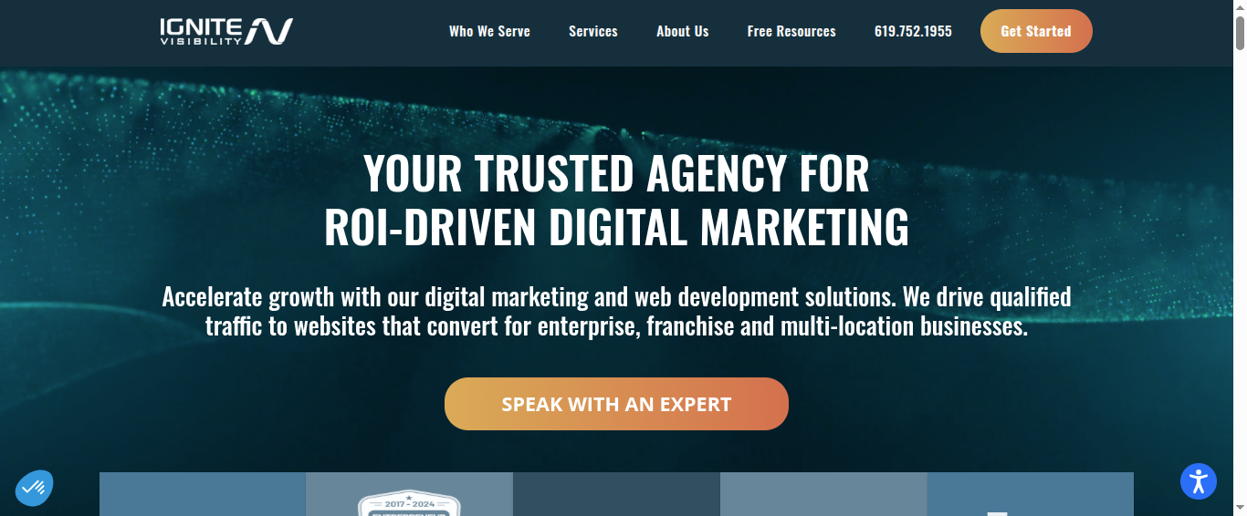 Ignite Visibility website homepage screenshot