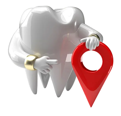 tooth holding a red location pin