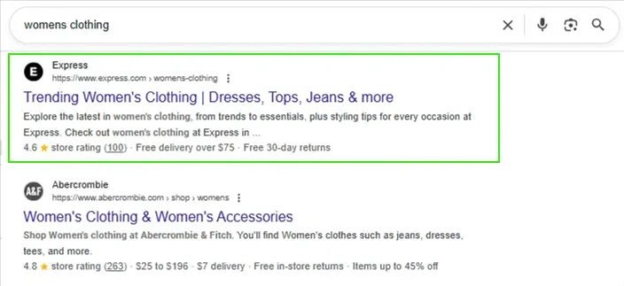 Meta title and description in Google search results