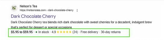 Product page schema markup in Google search results