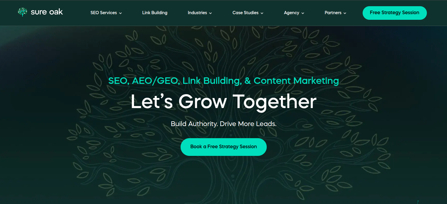 Sure Oak website homepage screenshot