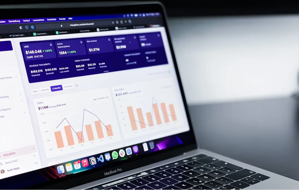 Laptop displaying a business analytics dashboard