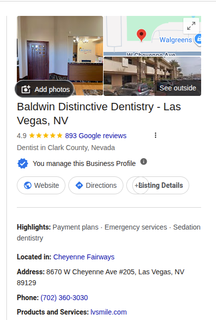 Baldwin Distinctive Dentistry GBP profile